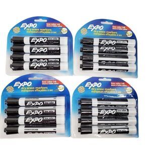 Expo Dry Erase Markers Chisel Tip Low Odor 4 Black Markers New 80661C Lot 4